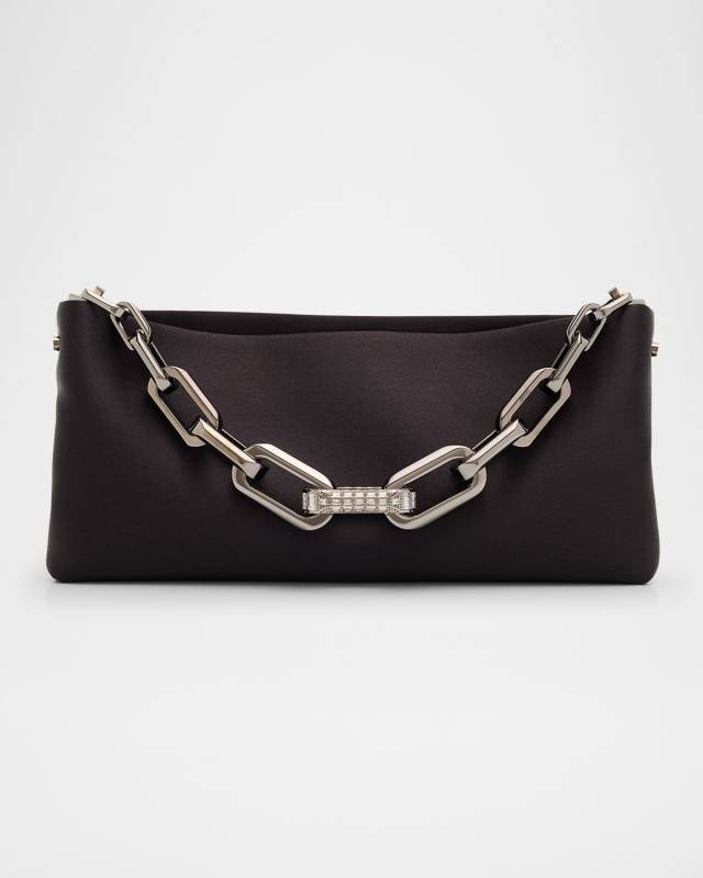 Maykimay Chain-Draped Clutch Bag in Crepe Satin